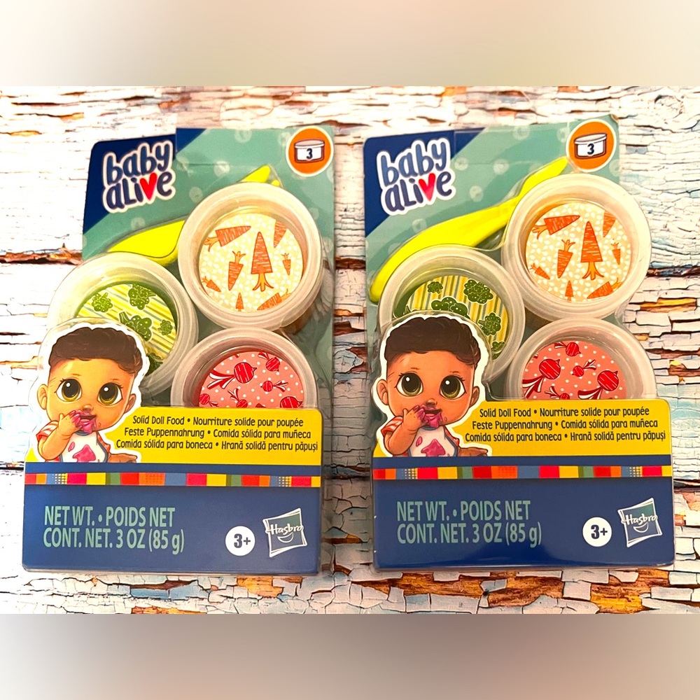 Two New package Hasbro Baby Alive Solid Doll Food Broccoli Carrots Beats w Fork